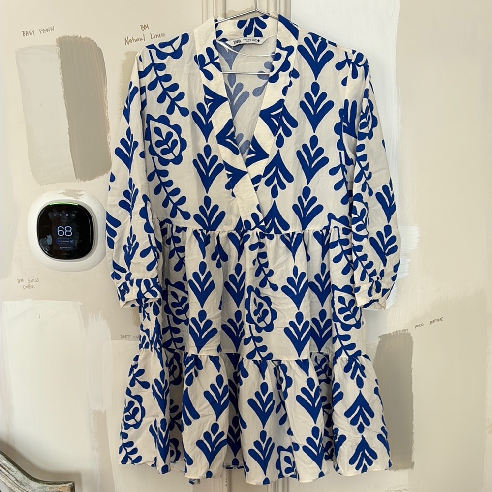 Zara Blue and White Patterned Dress
